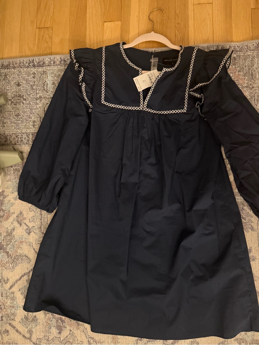 English Factory Navy Mini Dress with White Trim